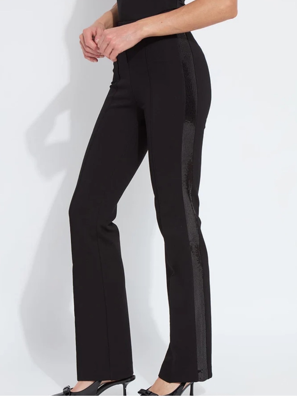 Lyssé Elysse Black Sequin Embellished Side Stripe Pants Size M